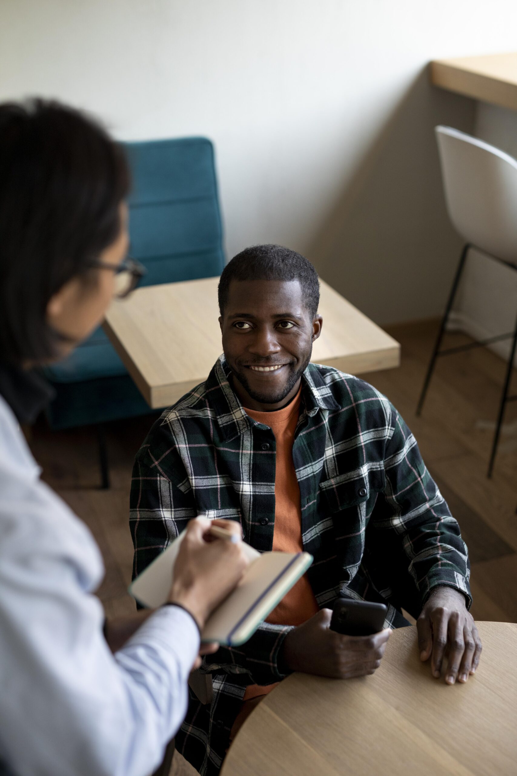 A counselor listening during a session