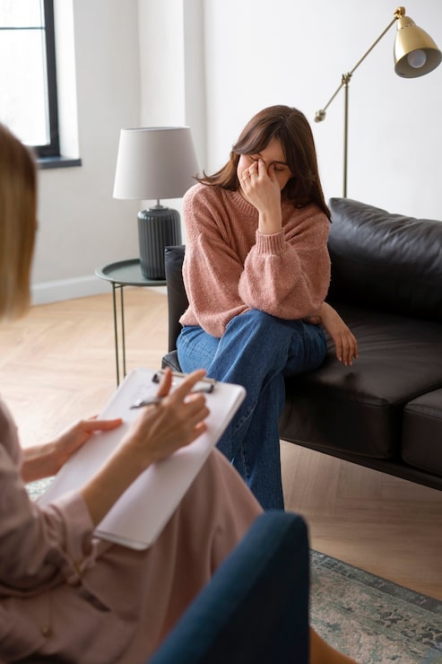 A therapist speaking with a client